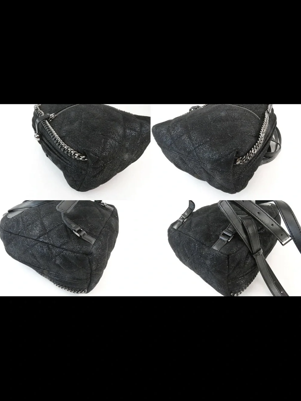 Stella McCartney Black Quilted Mini Backpack with Chain Trim
